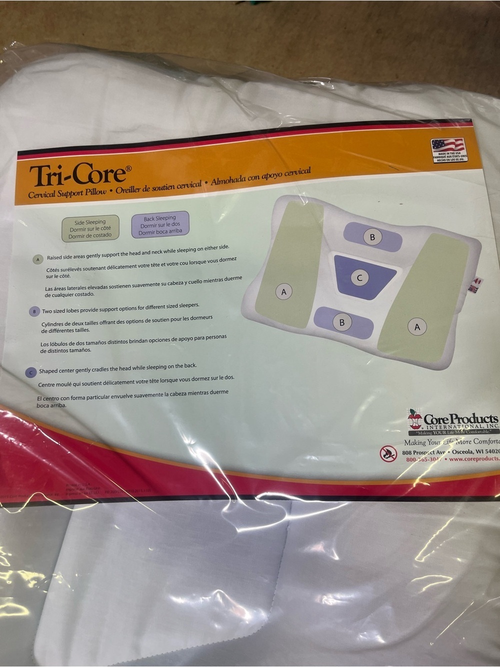 Tri-Core White Cervical Support Pillow - - Picture 3 of 4